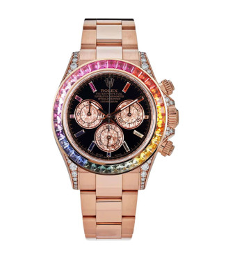 Rolex Black Lacquer Sapphire Rainbow Dial & Bezel, 18K Rose Gold Oyster Bracelet Men Watch